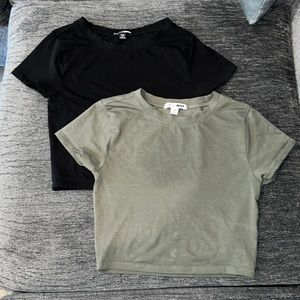 Fashion Nova 2-Top Bundle Green+Black Crop Top Tees  Size XS
